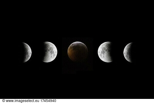 Lunar Eclipse full moon space multiple exposure