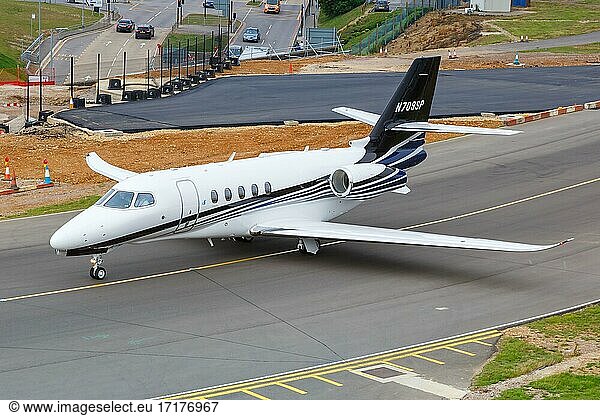 Luton (LTN)  July 9  2019: A Cessna 680A Citation Latitude aircraft with registration number N709SP at London Luton Airport in the United Kingdom  United Kingdom  Europe