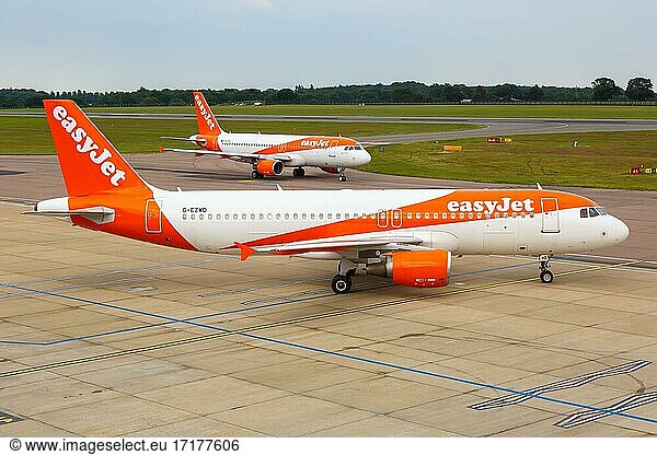 Luton (LTN)  July 8  2019: An EasyJet Airbus A320 with registration G-EZWD at London Luton Airport in the United Kingdom  United Kingdom  Europe