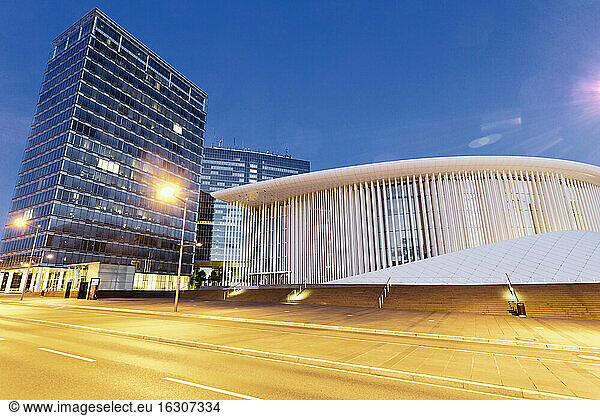 Luxembourg  Kirchberg  Philharmonie Luxembourg in the evening  Architect Christian de Portzamparc