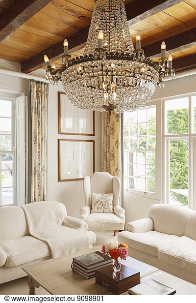 Luxury living room with chandelier