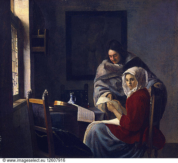 Mädchen  das bei seiner Musik unterbrochen wird  um 1660. Künstler: Vermeer  Jan (Johannes) (1632-1675)