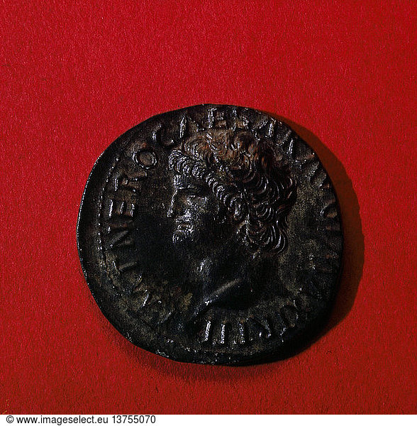 Münze von Nero  Münzstätte Lugundum  Vorderseite Nero. Italien. Antike Römer. AD64 66.