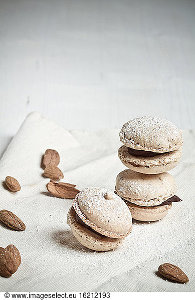 Macarons filled with chocolate ganache and almonds