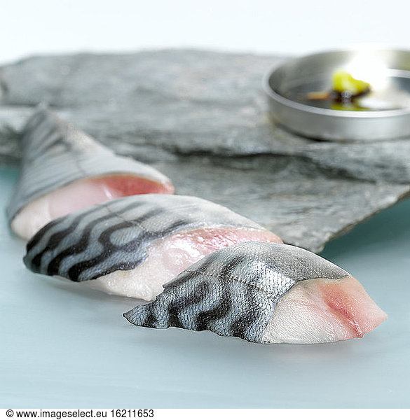 Mackerel sashimi,  close-up