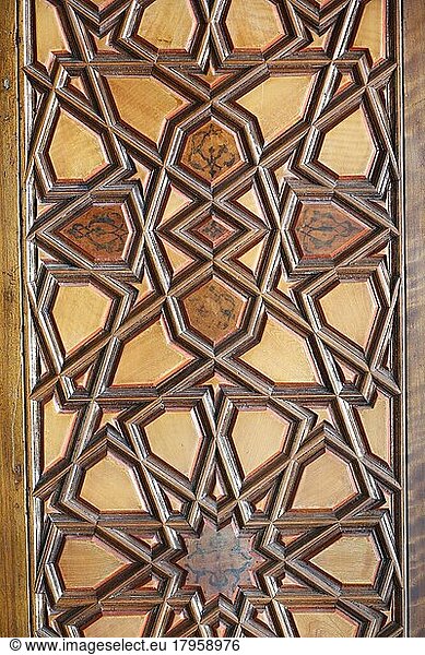 Macro view of a wooden shutter in the Rustem Pasa Mosque  Istanbul  Turkey  Asia