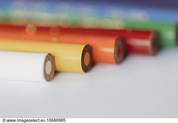Macro view of multi-colored coloring pencils