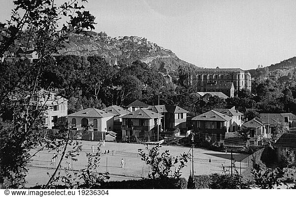 Madagascar (island in the West Indian Ocean  French colony from 1896 – 1960. View of the French quarter with tennis courts. Photo  undated (1930s?).