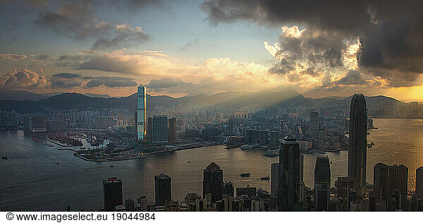 Magial Sunrise over Victoria harbour Hong Kong  Hong Kong