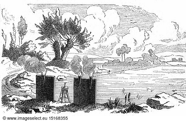 mail  telegraphy  fire signals of the Romans  wood engraving  2nd half 19th century  fire mail  fire signal  fire  signal  signaling  signalize  optical telegraphy  telecommunication  technics  technology  transfer of information  communication  telecommunications  ancient world  Roman Empire  Imperium romanum    mail  post  Roman  Romans  historic  historical