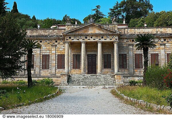 Main entrance of Napoleon's residence  flight of steps  portico  Villa San Martino  Portoferraio  Elba  Tuscany  Italy  Europe