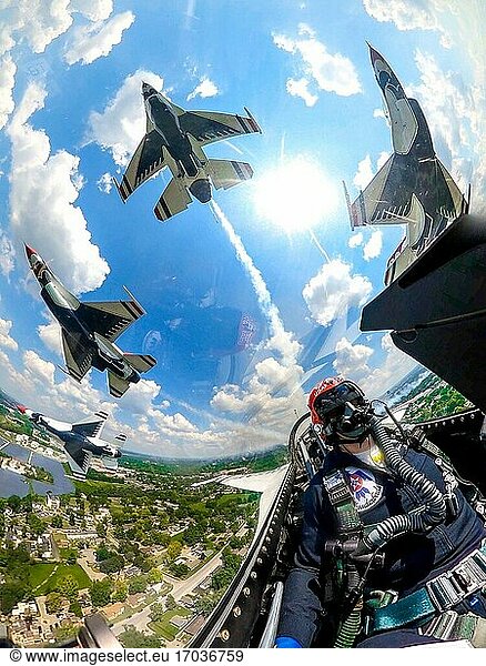 Maj. Zane Taylor  U. S. Air Force Air Demonstration Squadron 'Thunderbirds' slot pilot  flies over Indianapolis Motor Speedway for the opening ceremonies of the 104th Indy 500 in Indianapolis  Ind.  Aug. 23  2020. This was the first time the Thunderbirds performed the opening ceremonies for the Indy 500. r).
