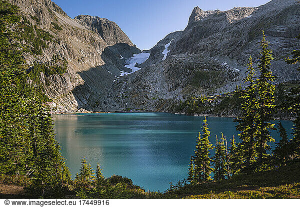 Majestic Blue Alpine Lake With Glacier Carved Valley