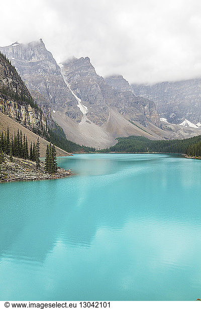 Majestic view of Moraine Lake against mountain ranges