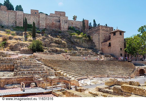 Malaga  Malaga Province  Costa del Sol  Andalusia  southern Spain. Roman theatre and the Moorish alcazaba  or fortress.