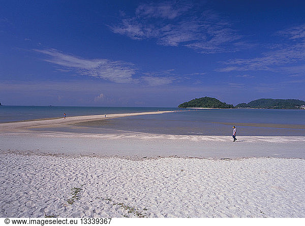 Malaysia Langkawi Kedah Pantai Cenang Beach With Man Walking Near The