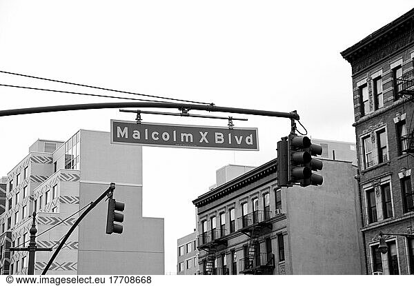 Malcolm X Street Plate In Harlem  Manhattan  New York  Usa