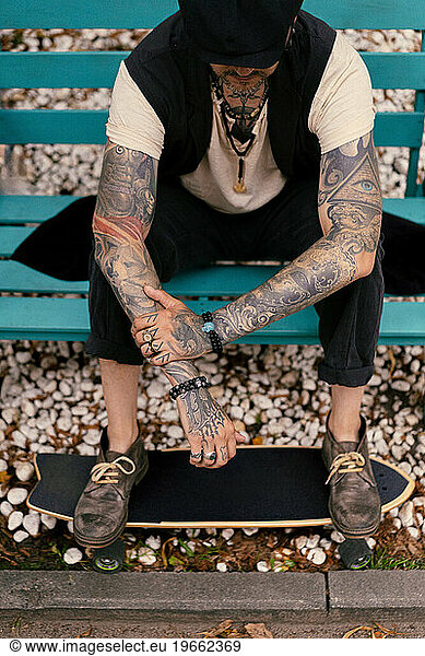 Male beautiful tattooed hands  close-up.