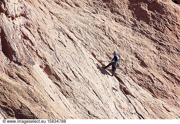 Male Rock Climber on Rock Face at Garden of the Gods Colorado