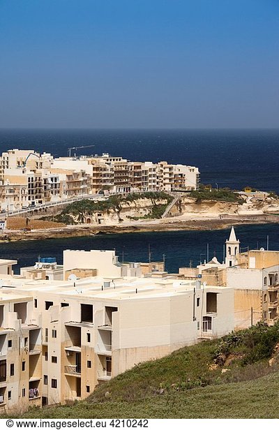 Malta  Gozo Island  Marsalform  elevated view of tourist town