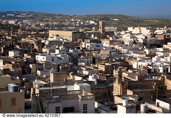 Malta  Gozo Island  Victoria-Rabat  elevated view of town  morning