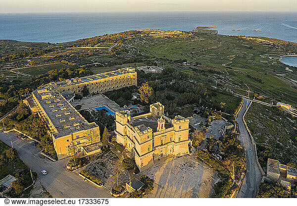 Malta  Northern District  Selmun  Aerial view of Selmun Palace at dusk