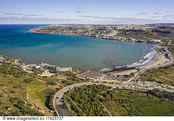 Malta  Northern Region  Mellieha  Aerial view of Ghadira Bay