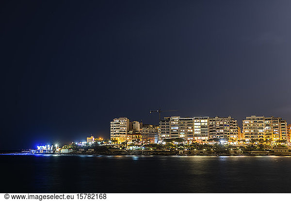 Malta  Sliema  Town skyline at night from St. Julian Bay
