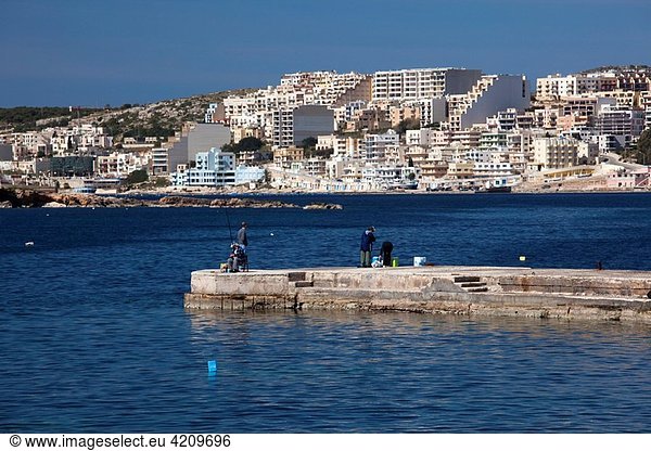 Malta  St Paul´s Bay area  Bugibba  town waterfront with view towards Xemxija