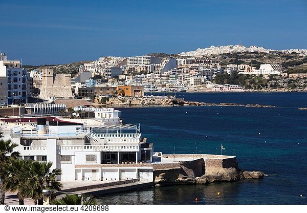 Malta  St Paul´s Bay area  Bugibba  town waterfront with view towards Xemxija
