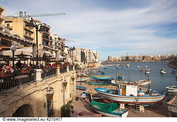 Malta  Valletta  St Julian´s  cafes and buildings of the Spinola Bay area