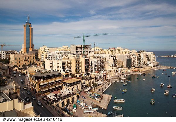 Malta  Valletta  St Julian´s  elevated view of Spinola Bay area