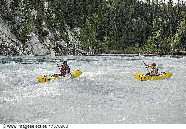 Man and woman paddling in British Columbia  Canada.