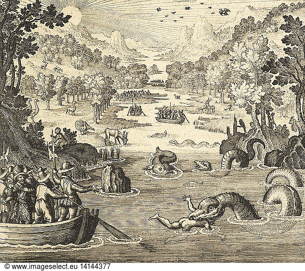 Man Being Devoured by Sea Serpent 16th Century