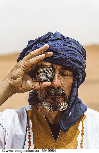 Man in the desert of Merzouga  Morocco