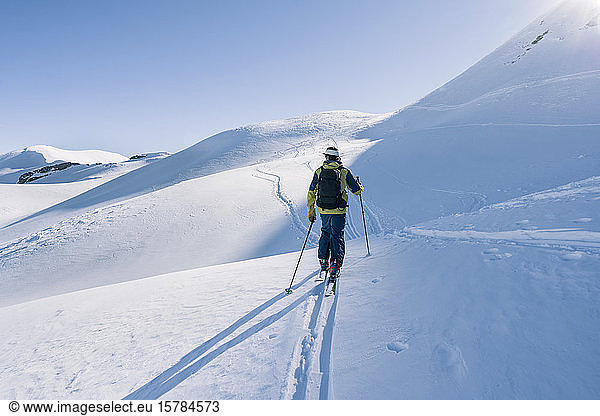 Man on ski tour  Grisons  Switzerland