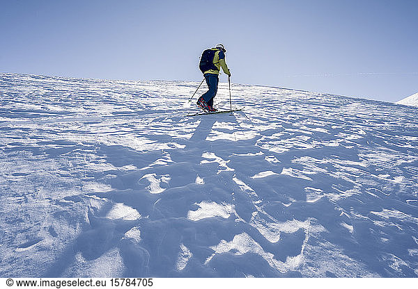 Man on ski tour  Grisons  Switzerland