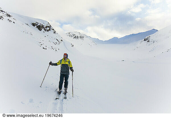 Man ski touring in the Coast Mountain Range  Canada