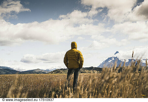 Man standing at Torres Del Paine National Park  Chile  Patagonia  South America