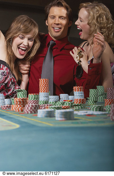 Man successfully gambling in a casino