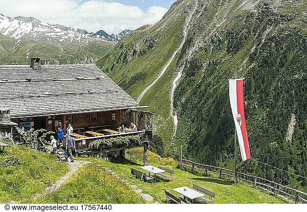 Managed alpine hut  hut  Durra-Alm  South Tyrolean flag  Rein in Taufers  Riva di Tures  municipality of Sand in Taufers  Campo Tures  Ahrntal  Valle Aurina  Pustertal  Valle Pusteria  Central Alps  Main Alpine Ridge  South Tyrol  Alto Adige  Italy  Europe