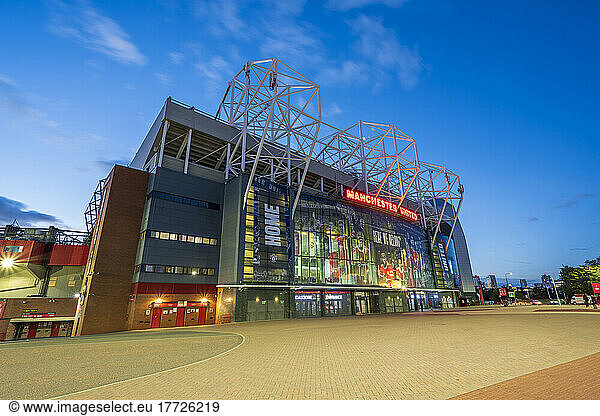 Manchester United Football Club Old Trafford at night  Manchester  England  United Kingdom  Europe