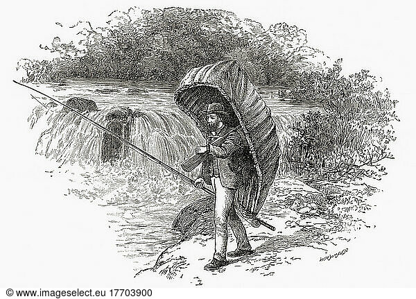 Mann  der ein walisisches Korak auf dem Rücken trägt. Aus Welsh Pictures  veröffentlicht 1880.