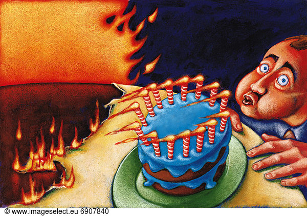 Mann  Illustration  Kuchen  Kerze  Feuer  Kerzen ausblasen