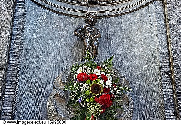 Manneken Pis fountain statue  Brussels  Belgium.