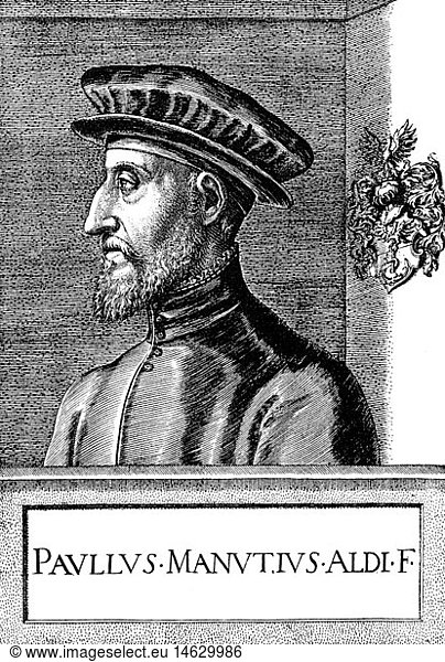 Manutius  Paulus  1512 - 1574  ital. Buchdrucker  Portrait  Kupferstich  16. Jahrhundert
