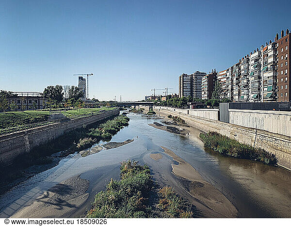 Manzanares River crossing through the capital of Spain  Madrid.