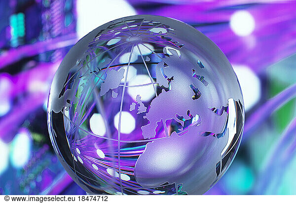 Map design on glass globe