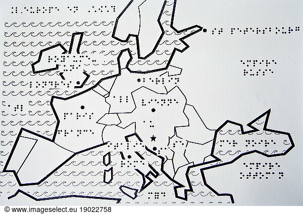Map of Europe available in Braille (raised tactile writing system) for the blind or visually impaired.
