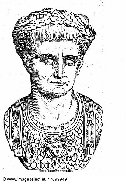 Marcus Ulpius Traianus Maior  30 n. Chr. 100 n. römischer Senator  der im 1. Jahrhundert lebte  Vater des römischen Kaisers Trajan  die Geschichte des antiken Roms  Römisches Reich  Italien  digital restaurierte Reproduktion von einer Vorlage aus dem 19. Jahrhundert  Europa